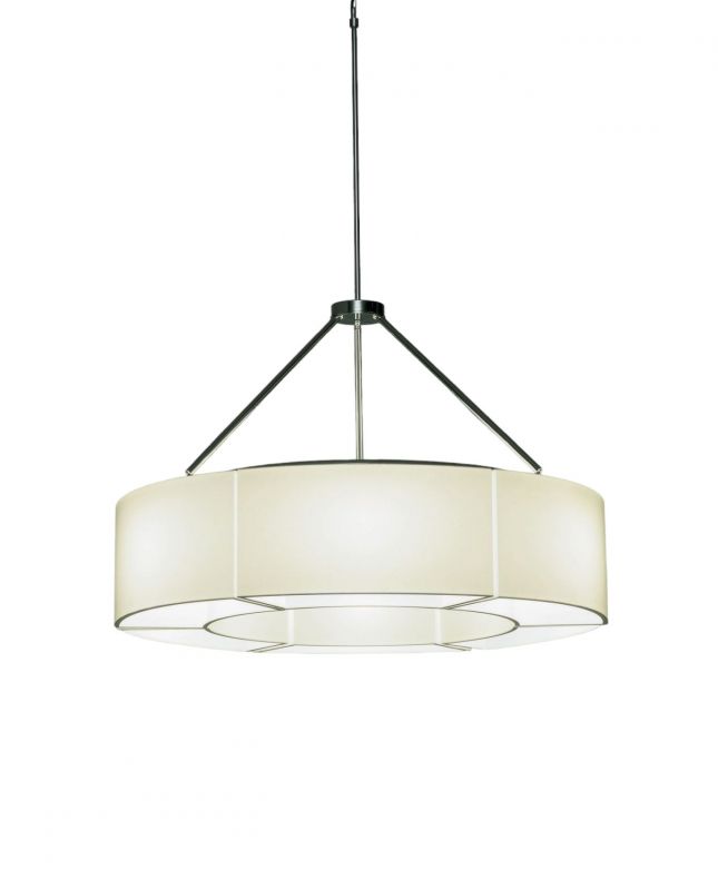 Sexta Hängeleuchte von Santa & Cole: Runde Pendelleuchte mit Stoffschirm in Weiß. Moderne Innenbeleuchtung.